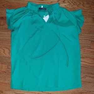 Green tie neck flutter sleeve top-Camisa size M